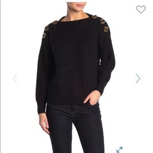 Philosophy Black Sweater with Brown Buttons